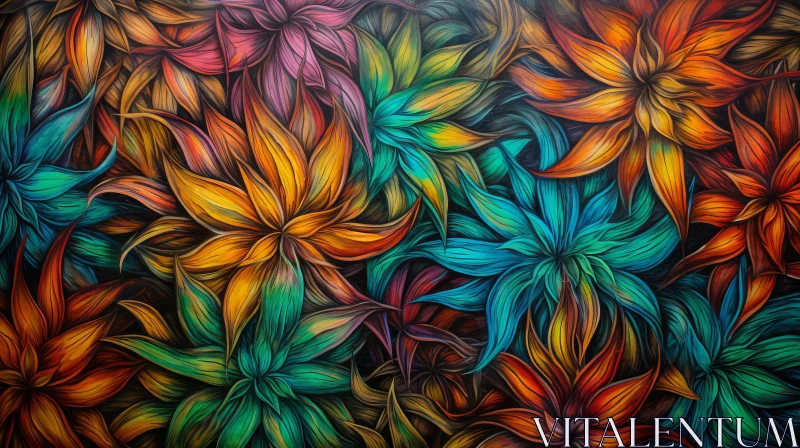 AI ART Colorful Floral Pattern on Dark Background