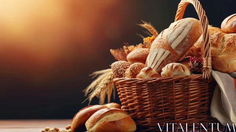 Delicious Assortment of Bread in a Rustic Wicker Basket AI Image