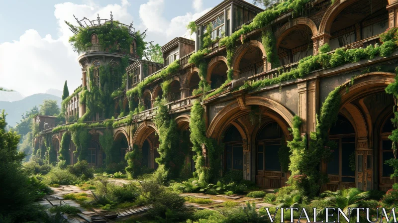 Enigmatic Ruined Mansion: A Detailed Rendering of Mystery and Intrigue AI Image