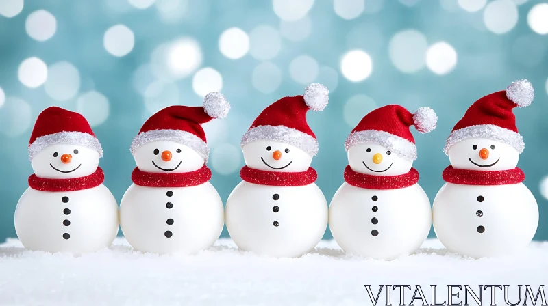 Festive Snowmen with Santa Hats AI Image