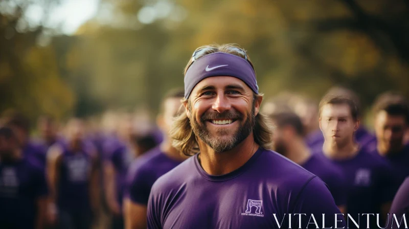 Happy Man in Purple Shirt - Group Photo AI Image