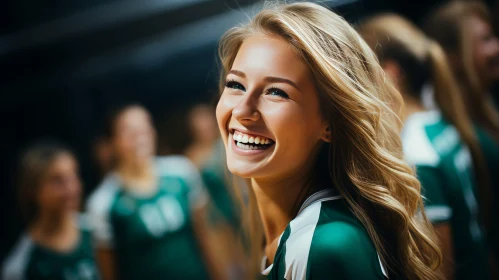 Joyful Blonde Woman in Sports Uniform Smiling