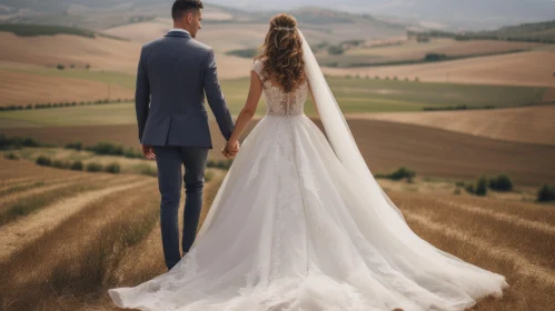 Romantic Wedding Scene in Field with Luxurious Fabrics