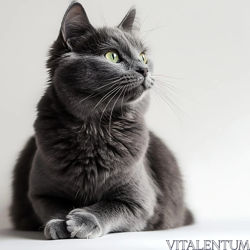 Elegant Grey Feline with Striking Green Eyes AI Image