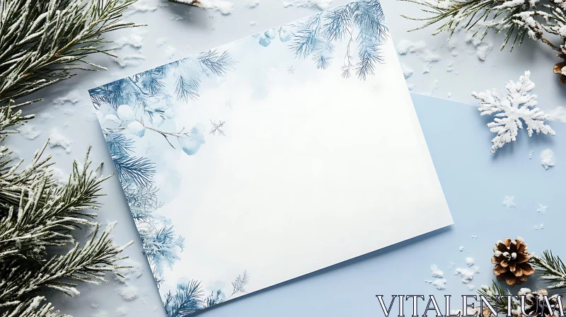 AI ART Winter Holiday Card with Snowy Pine Motifs