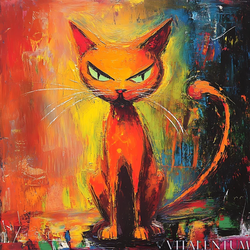 Vivid Abstract Cat Art with Expressive Eyes AI Image