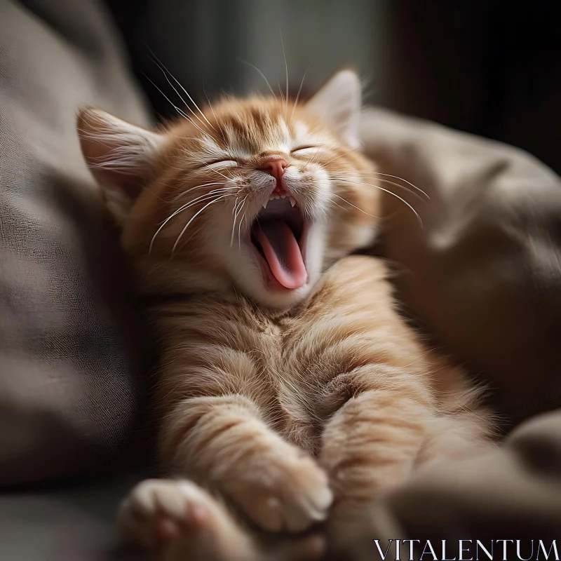 Yawning Ginger Kitten on Soft Fabric AI Image