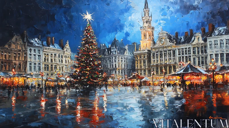 AI ART Christmas Tree in a Lively City Square