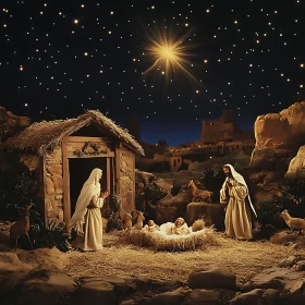 Tranquil Nativity Scene with Starlit Sky