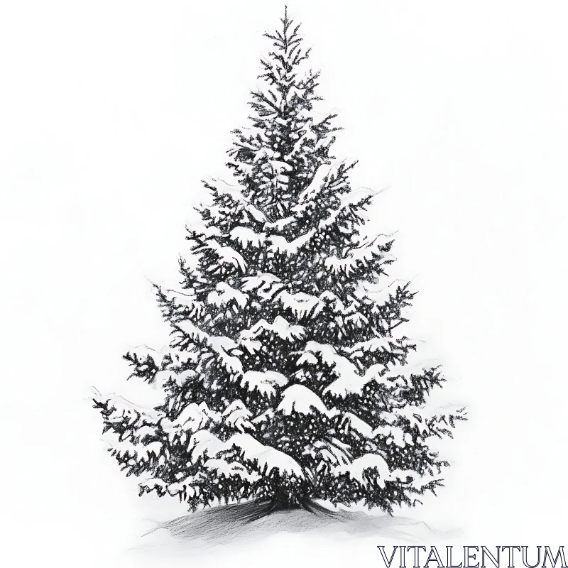 Winter Pine Tree Drawing AI Image