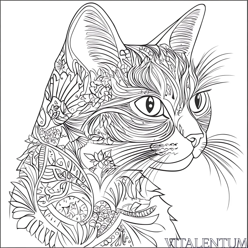 Decorative Cat Design with Floral Patterns AI Image