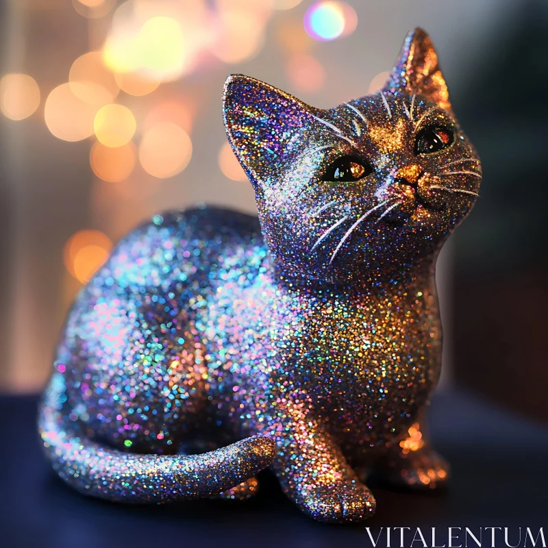 Dazzling Glitter Cat Statue AI Image