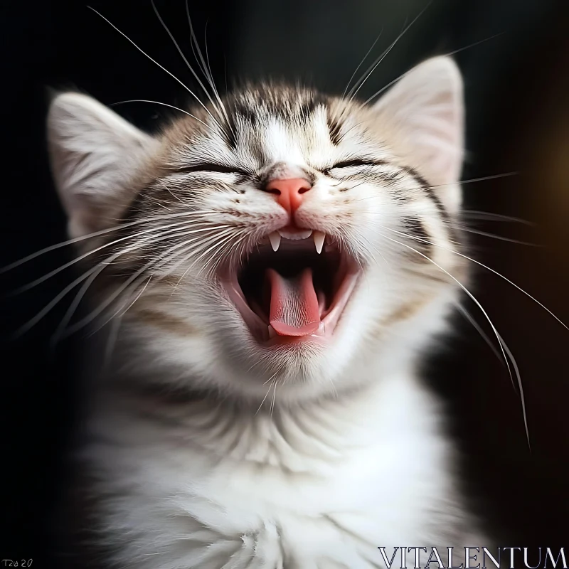 Cute Kitten Yawning with Mouth Wide Open AI Image