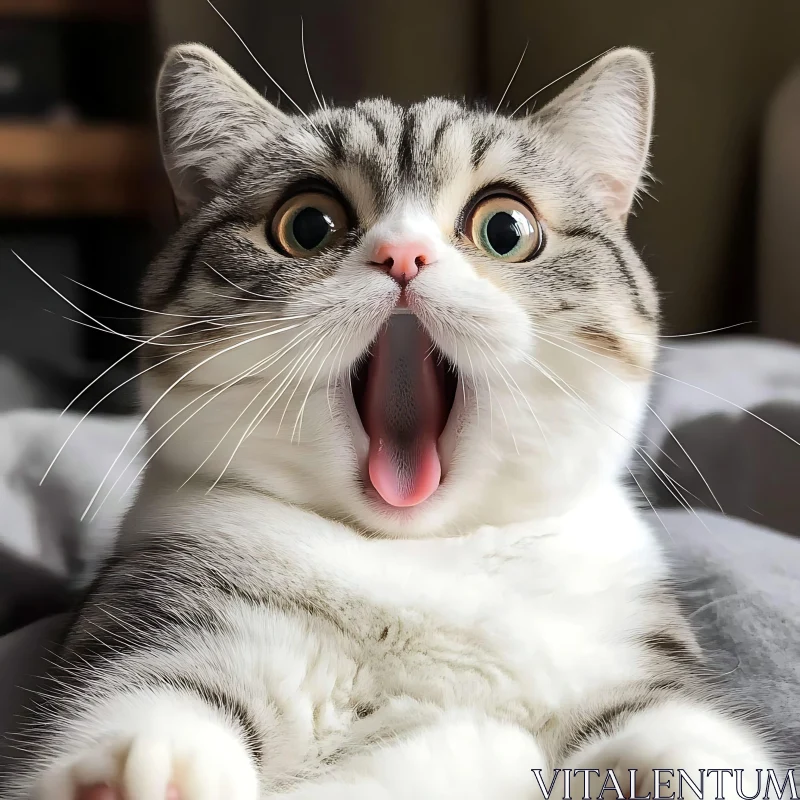 Shocked Cat with Big Eyes and Open Mouth AI Image