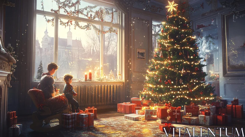 Festive Holiday Setting with Gifts and Tree AI Image