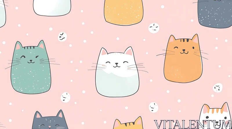 AI ART Charming Cat Faces Pattern in Pastel Colors