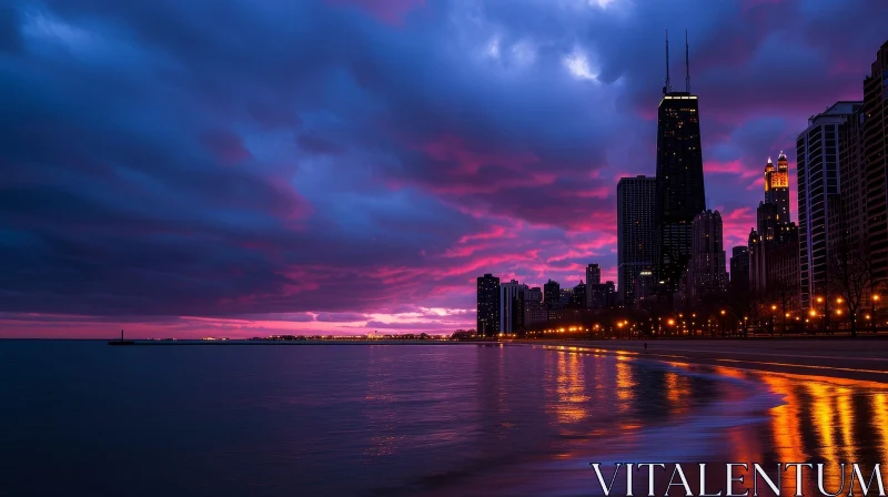 Chicago Cityscape at Dusk: A Captivating Image of Vibrant Colors AI Image