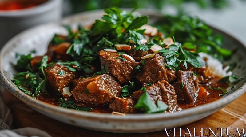 Delicious Beef Stew with Almonds and Parsley | Food Photography AI Image