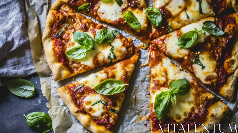 Delicious Pizza with Tomato Sauce, Cheese, and Basil AI Image
