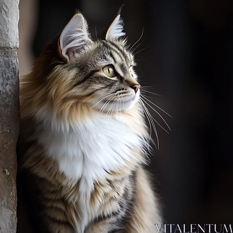 Detailed Side Profile of a Fluffy Cat AI Image