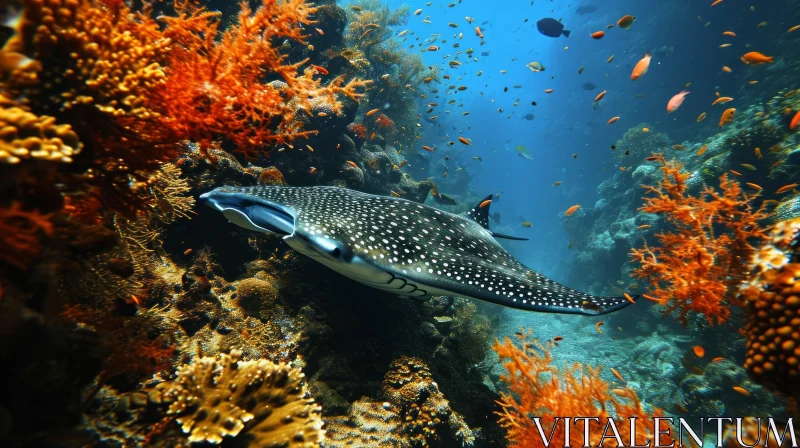 Enchanting Underwater Scene: Graceful Manta Ray and Vibrant Coral Reef AI Image