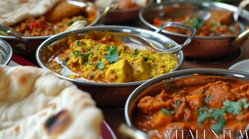 Exquisite Indian Food Delicacies in Metal Bowls AI Image