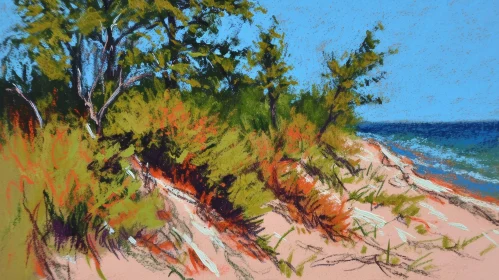 Serene Coastal Landscape in Soft Pastel | Impressionistic Painting