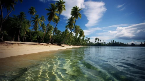 Serene Tropical Beach with Coconut Trees and Crystal Clear Water