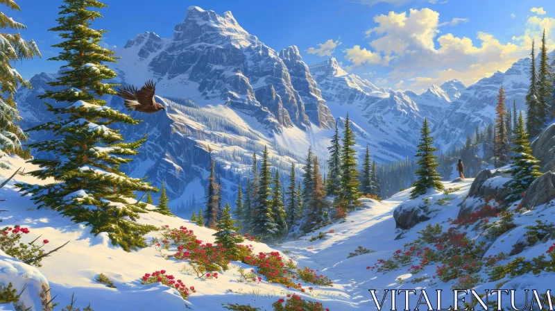 Winter Mountain Valley Landscape - Serene and Snowy AI Image