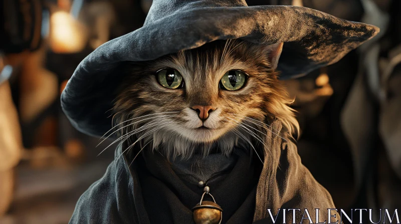 Enchanted Feline with Wizard Attire AI Image