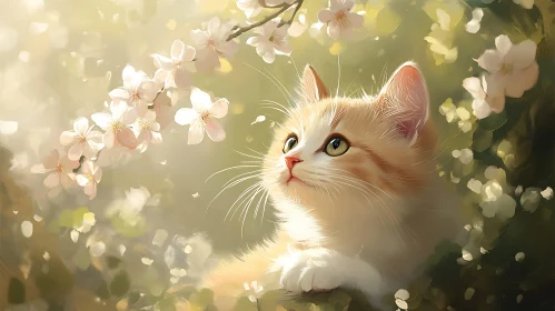 Innocent Kitten in Blooming Garden