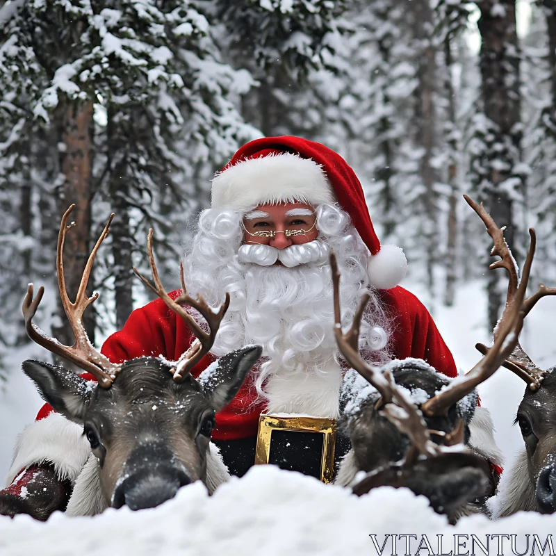 Christmas Magical Scene with Santa and Reindeer AI Image