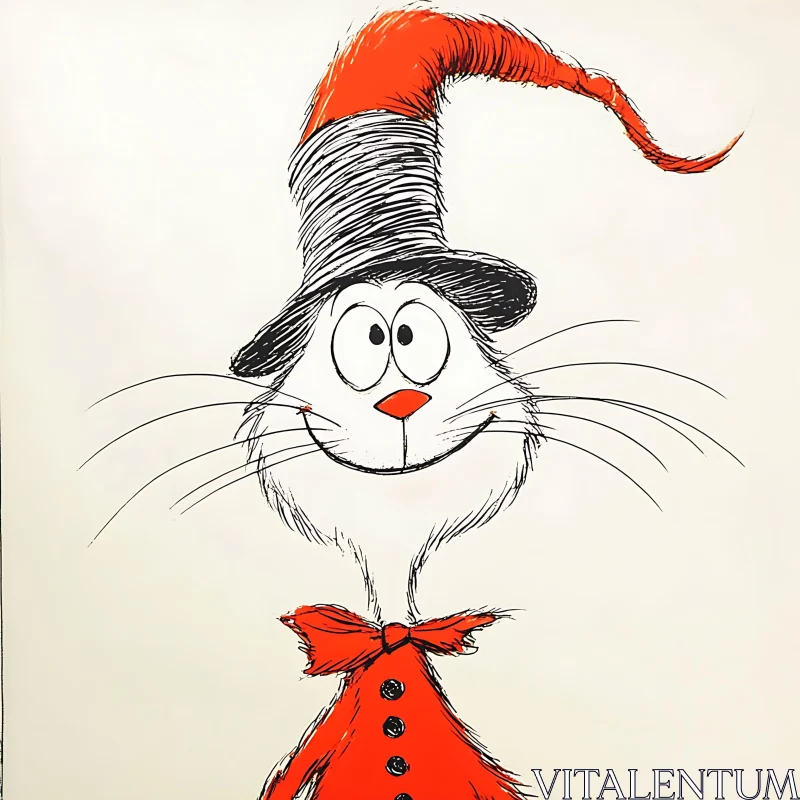 Playful Cat Illustration with Red Coat and Hat AI Image