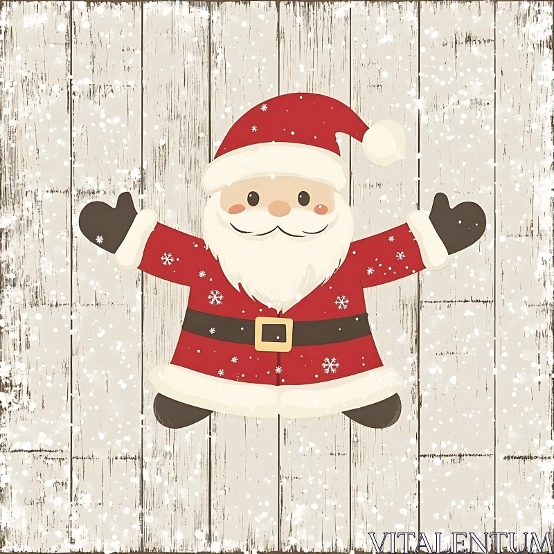 Cheerful Santa Clause on Rustic Wooden Background AI Image