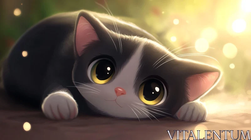 Cute Illustration of a Cat with Yellow Eyes AI Image