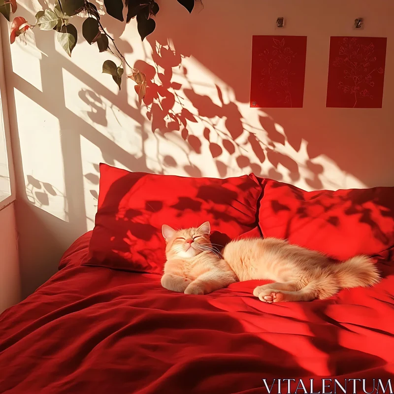 Cozy Cat Relaxing in Sunlit Room AI Image