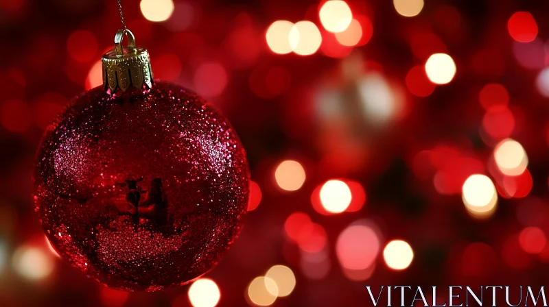 Festive Red Christmas Bauble with Bokeh Background AI Image