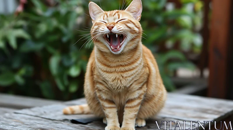 AI ART Ginger Cat Mid-Yawn Surrounded by Nature