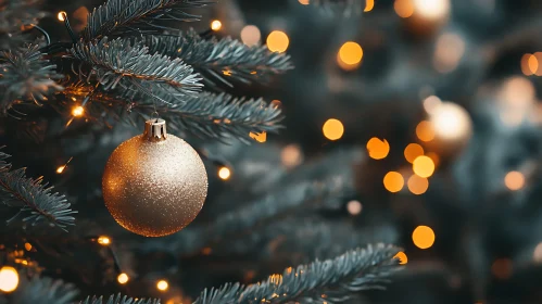 Festive Christmas Tree with Ornament and Warm Lights