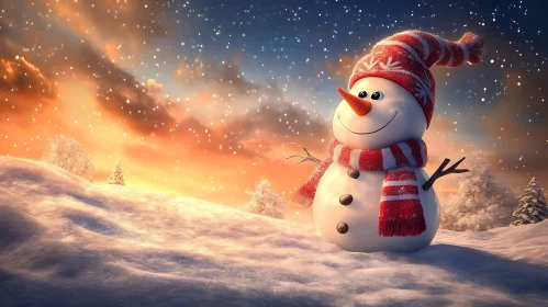 Winter Snowman at Sunset