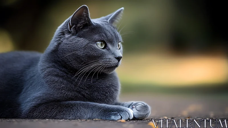 Peaceful Gray Feline in Resting Pose AI Image