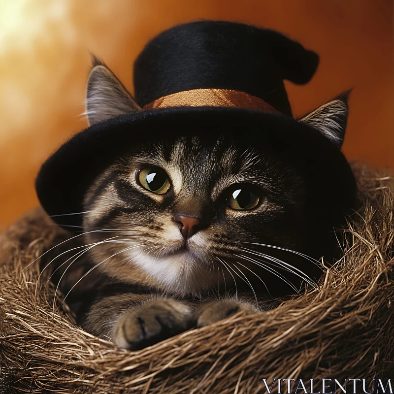 Adorable Cat Wearing Witch Hat AI Image