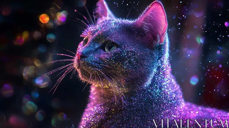 Majestic Sparkling Cat in a Dreamy Atmosphere AI Image