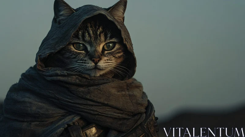 Enigmatic Cat in Hooded Robe AI Image