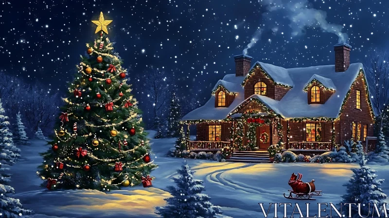 AI ART Magical Christmas Night in Snowy Landscape