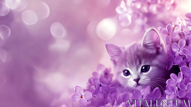 Innocent Kitten Amidst Vibrant Floral Beauty AI Image