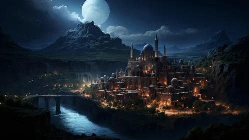 Fantasy Castle by the River: A Captivating Night Scene