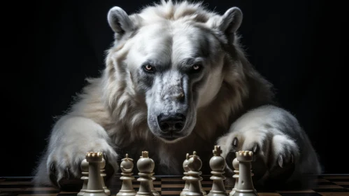 Intense Polar Bear Chessboard Portrait: A Wizardcore Chiaroscuro Study