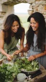 Joyful Nature-Inspired Candid Scene of Women Preparing Food