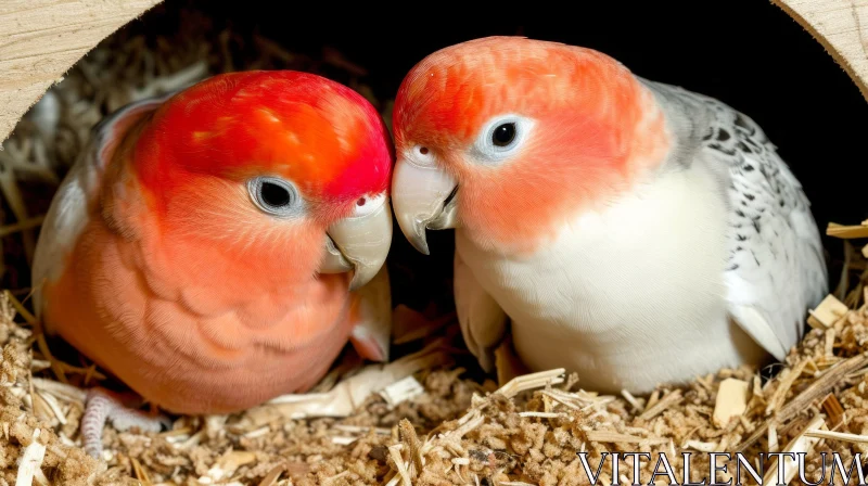 Lovely Pink and White Parrots in a Nest - Artwork AI Image
